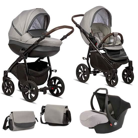 Коляска 3в1 Tutis Nanni Кожа&nbsp;022 Grey/Dark Grey купить,NaN