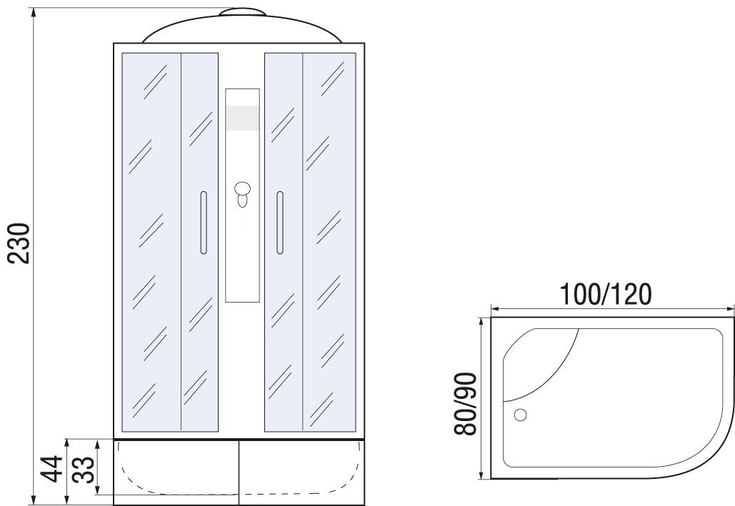 Душевая кабина KABINKA.KZ DESNA XL 100/80/44 MT L (230 см х 100 см), высокий поддон