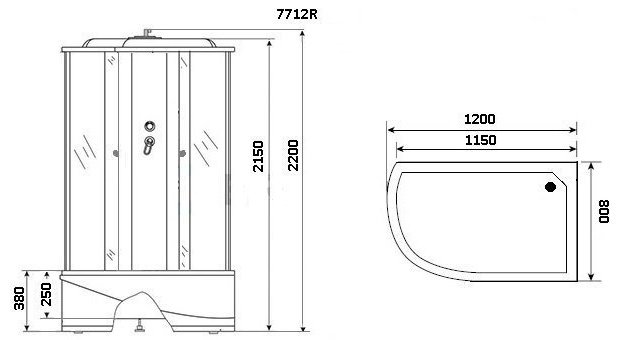 Душевая кабина Niagara Lux 7712W R правая (220 х 120 см), высокий поддон купить,0