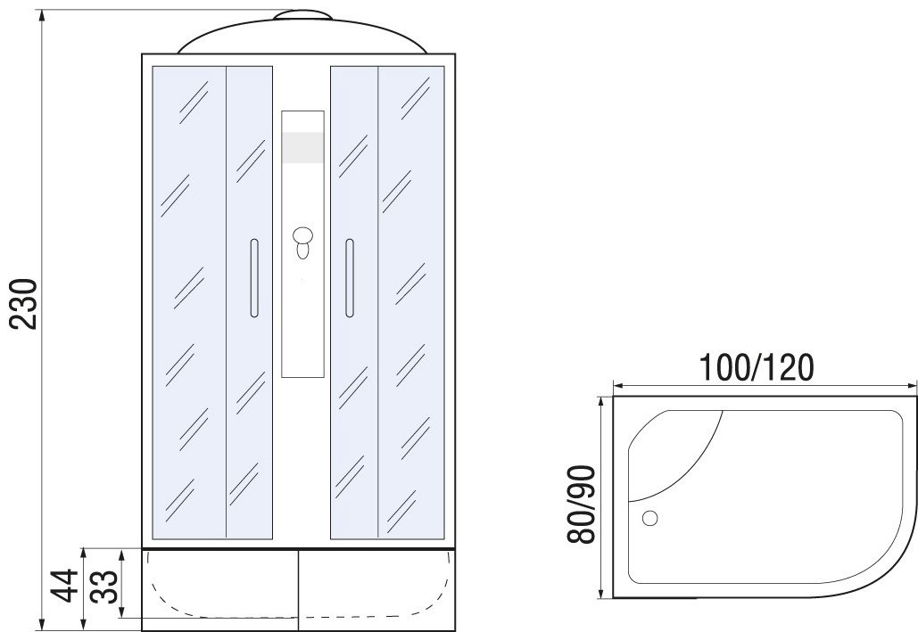 Душевая кабина KABINKA.KZ DESNA XL 100/80/44 MT L (230 см х 100 см), высокий поддон купить,NaN