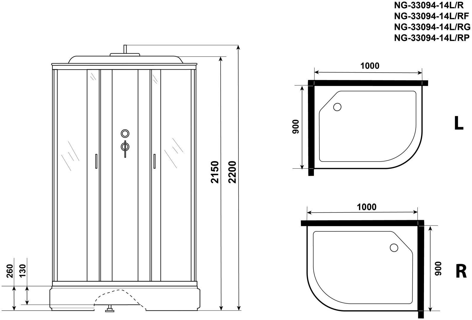 Душевая кабина Niagara NG-33094-14RF (215х100 см), средний поддон купить,0