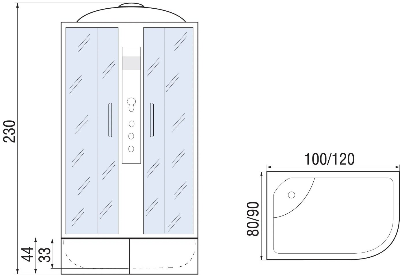 Душевая кабина KABINKA.KZ DUNAY XL 120/80/44 MТ R (230 см х 120 см), высокий поддон купить,0