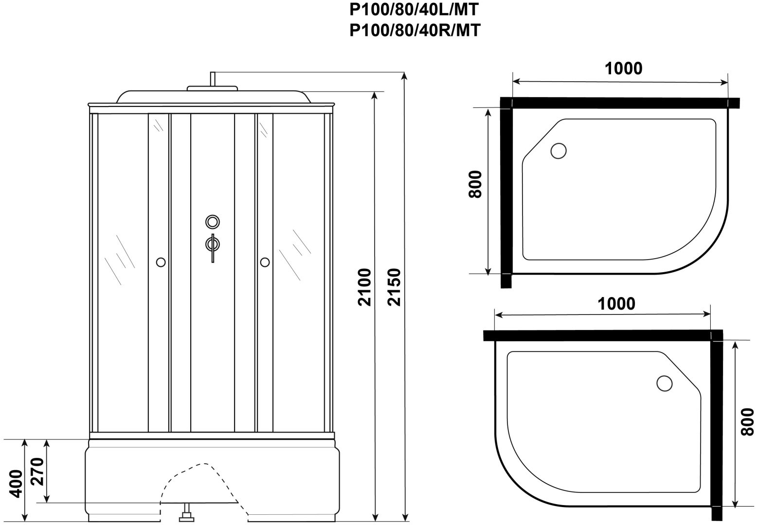 Душевая кабина KABINKA.KZ Promo P100/80/40L/MT (215х100 см), высокий поддон купить,0