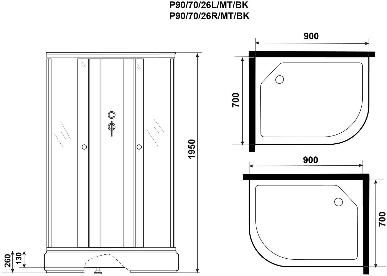 Душевая кабина KABINKA.KZ Promo P90/70/26L/MT/BK (195х90 см), средний поддон купить,0