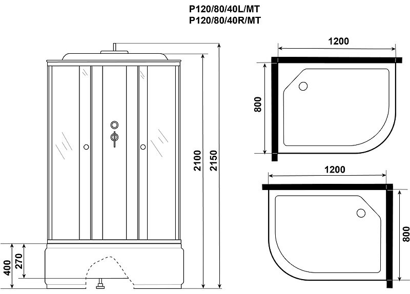 Душевая кабина KABINKA.KZ P120/80/40L/MT (215х120 см), высокий поддон купить,NaN
