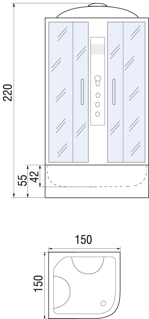 Душевая кабина KABINKA.KZ TEMZA 150/150/55 MT (220 см х 150 см), высокий поддон купить,NaN