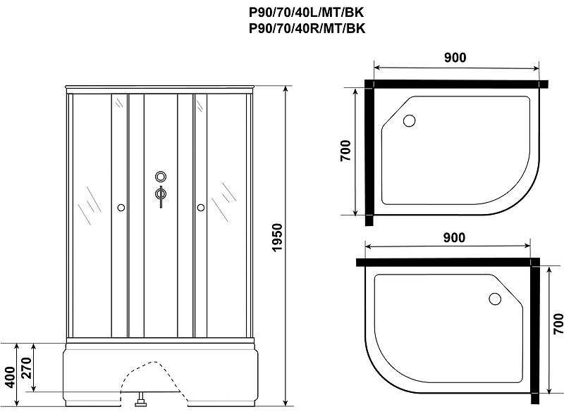 Душевая кабина KABINKA.KZ P90/70/40R/MT/BK (195х90 см), высокий поддон купить,NaN