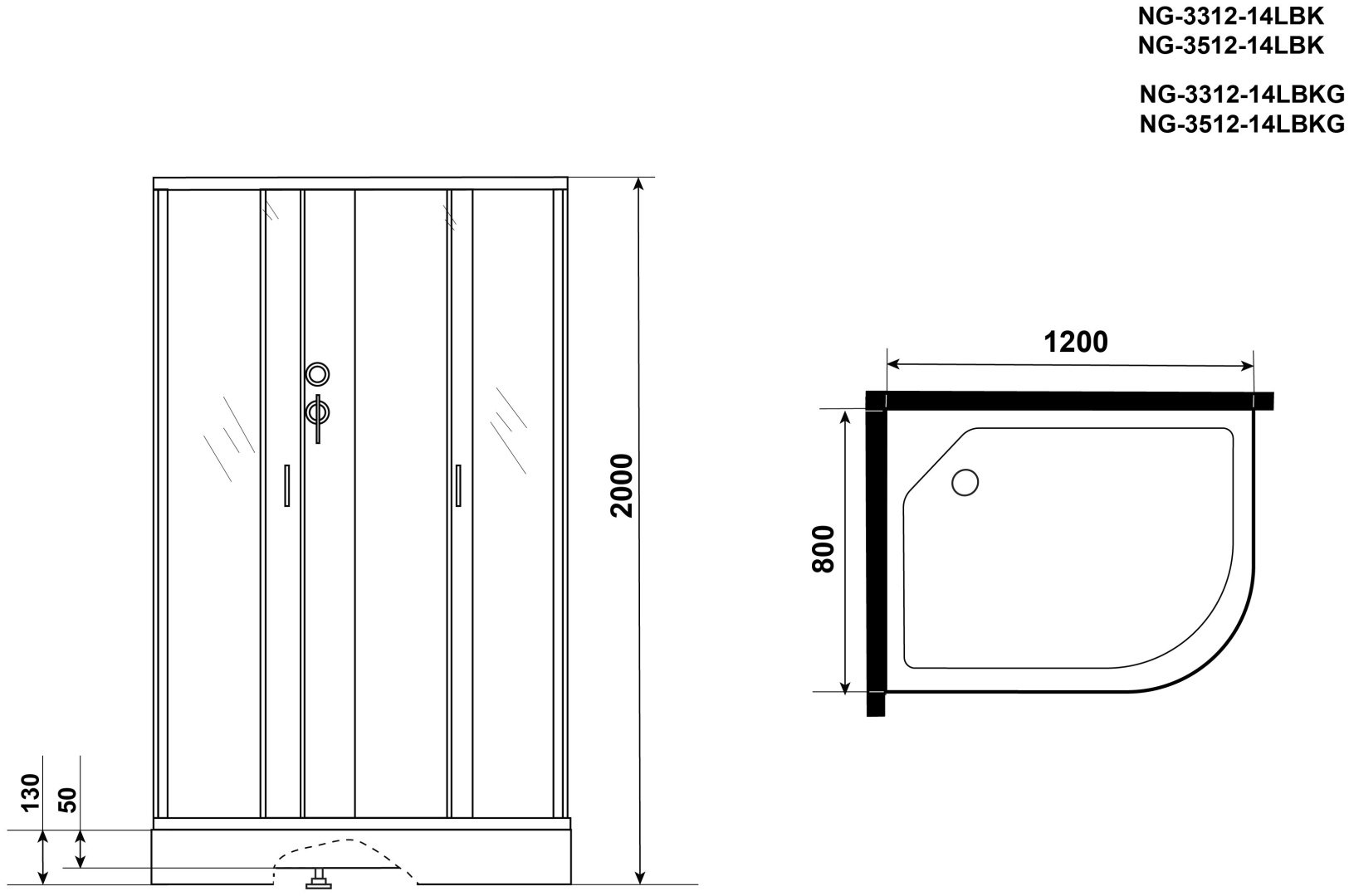 Душевая кабина Niagara NG-3512-14LBKG (215 см х 120 см), низкий поддон купить,0