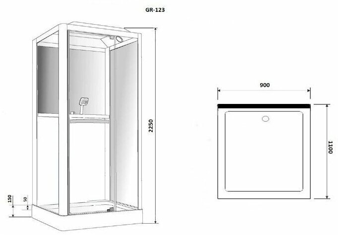 Душевая кабина Grossman GR123(R) (225 см х 90 см), низкий поддон