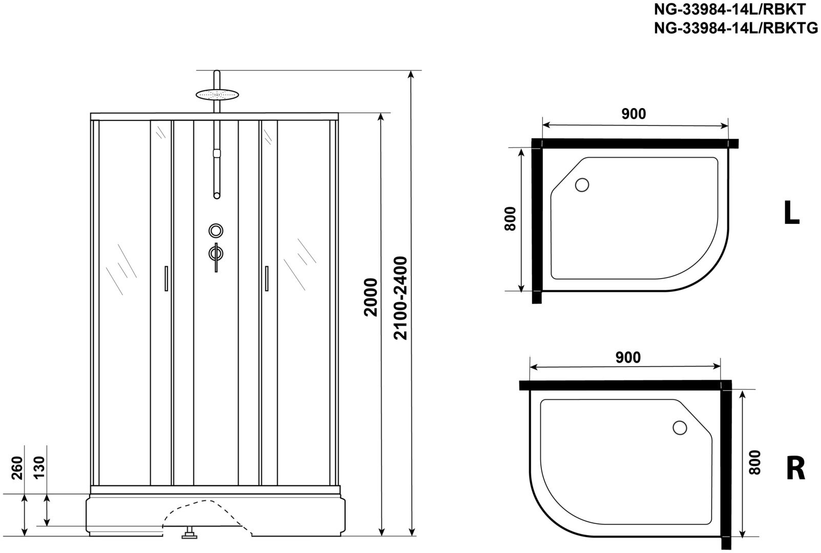 Душевая кабина KABINKA.KZ NG-33084-14RBKT (215х90 см), средний поддон