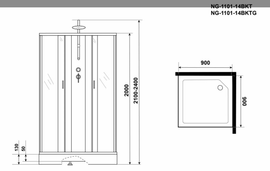 Душевая кабина Niagara NG-1101-14BKT (210 см х 90 см), низкий поддон