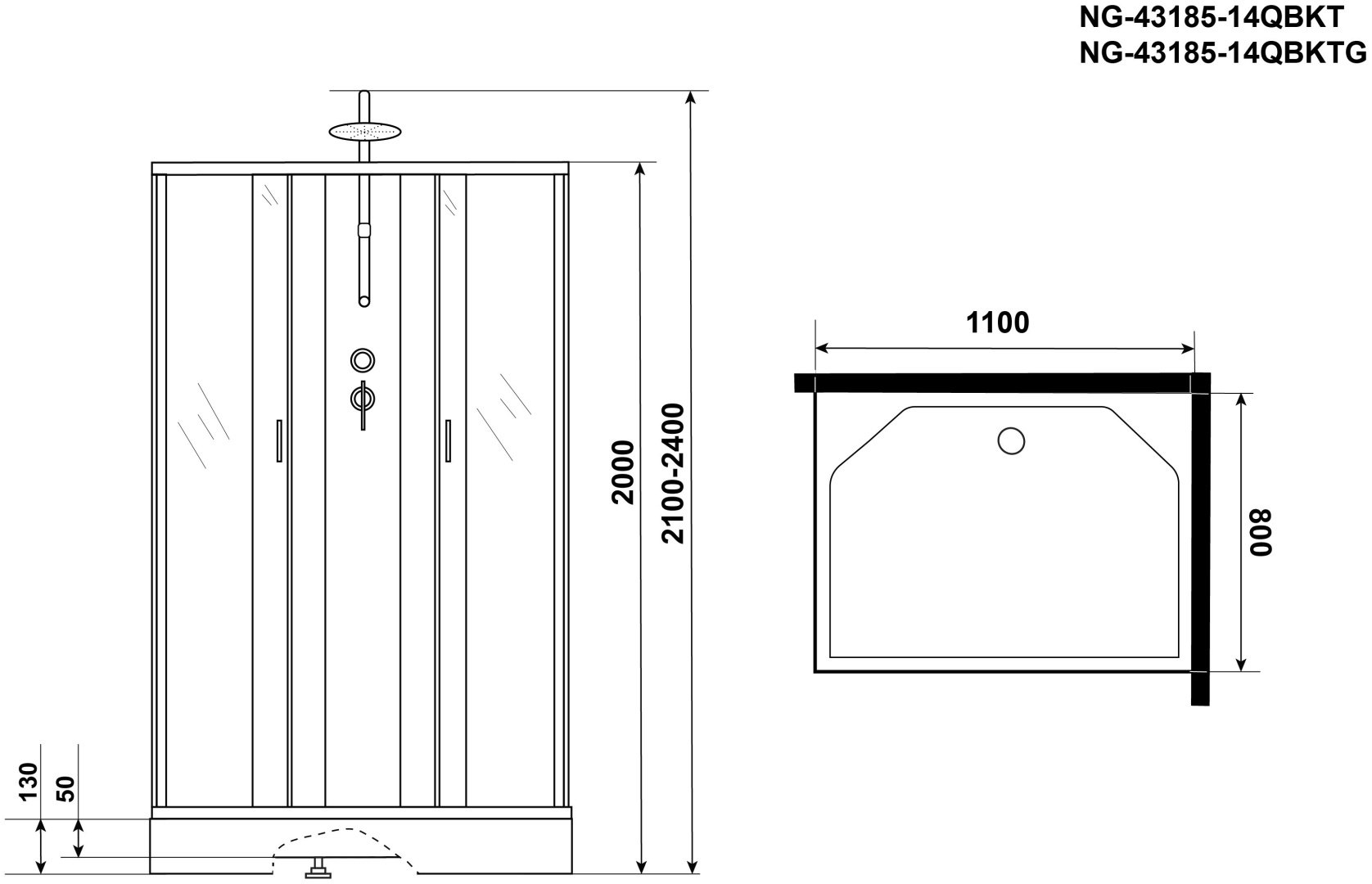 Душевая кабина Niagara NG-43185-14QBKTG (215 см х 110 см), низкий поддон - ForteMarket Душевая кабина Niagara NG-43185-14QBKTG (215 см х 110 см), низкий поддон купить,0