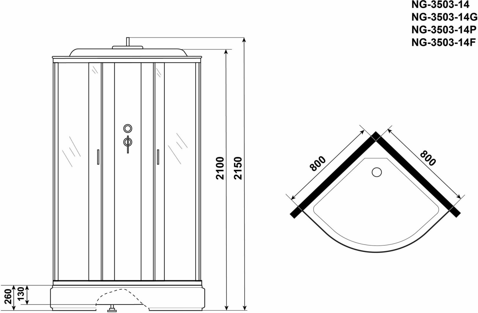 Душевая кабина Niagara NG-3503-14 (215 см х 80 см), средний поддон