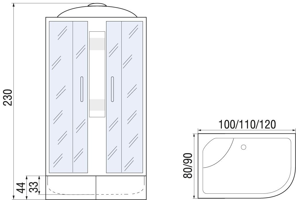 Душевая кабина KABINKA.KZ NARA XL 100/80/44 MT L (230 см х 100 см), высокий поддон купить,0
