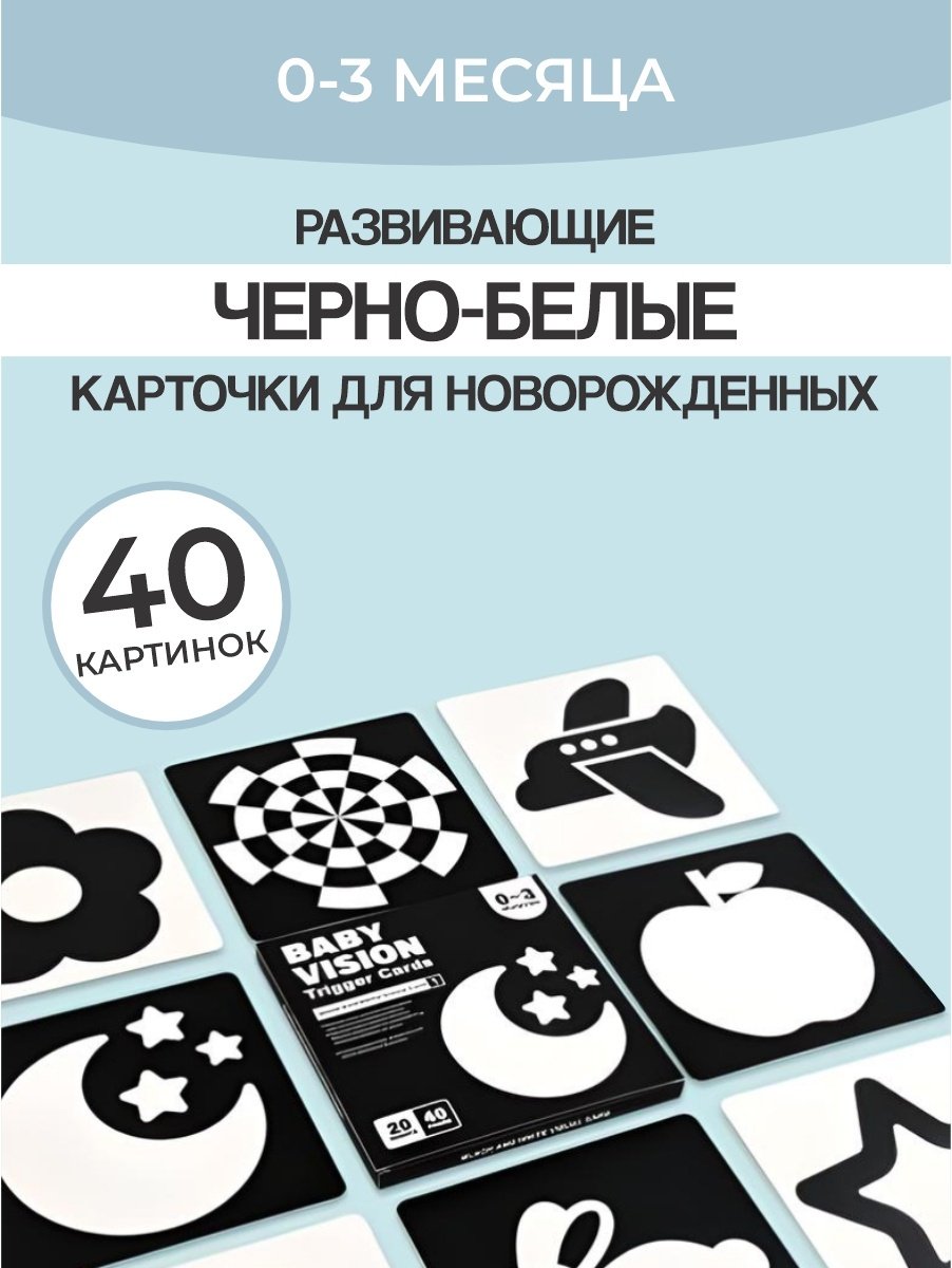 Карточки Черно-белые, фрукты, предметы, части тела