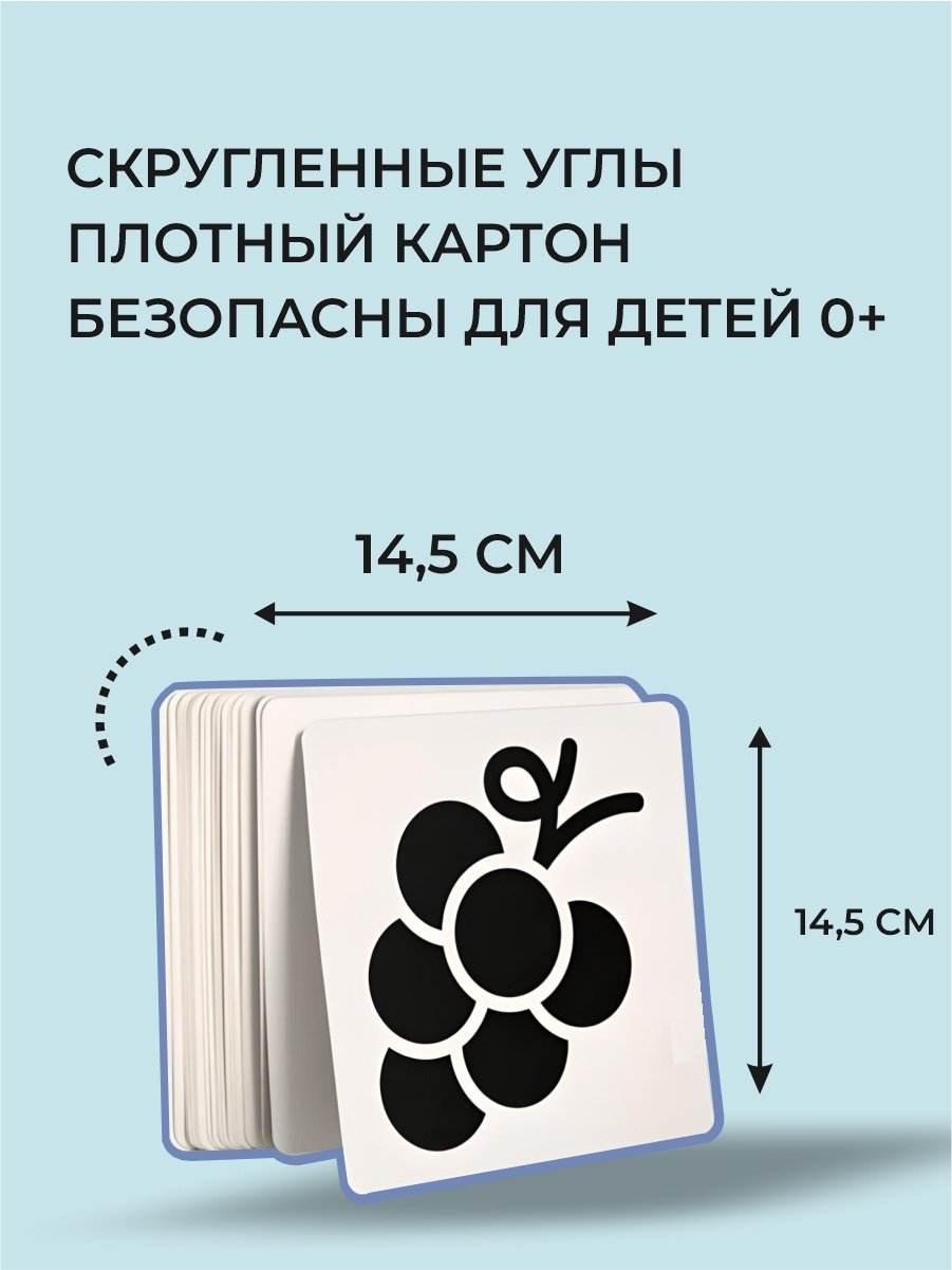 Карточки Черно-белые, фрукты, предметы, части тела