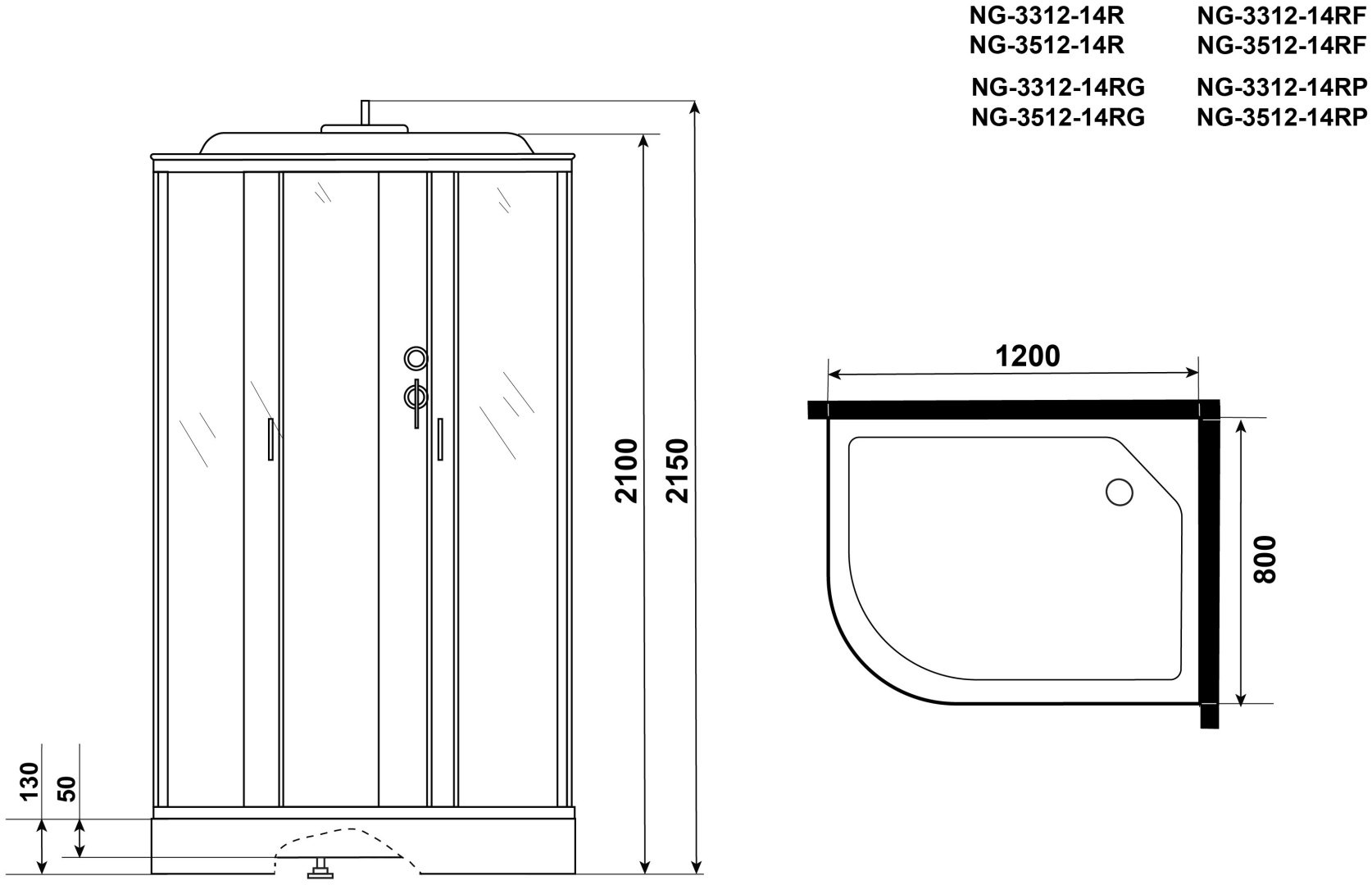 Душевая кабина Niagara NG-3512-14RG (215 см х 120 см), низкий поддон купить,0
