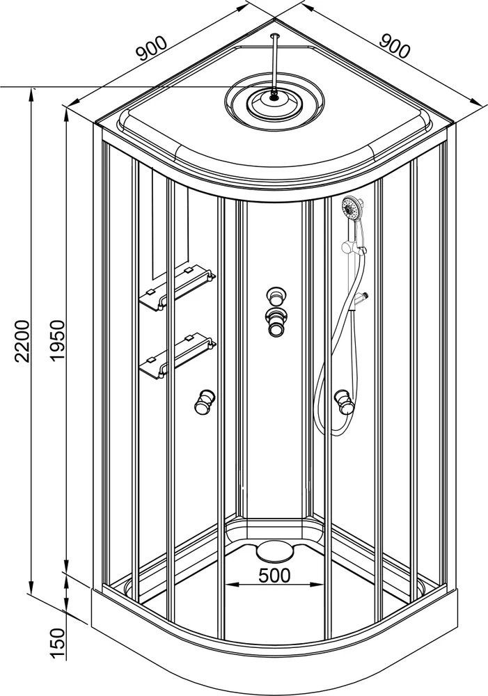 Душевая кабина KABINKA.KZ EM1590 стандартная (220х90 см), низкий поддон купить,NaN