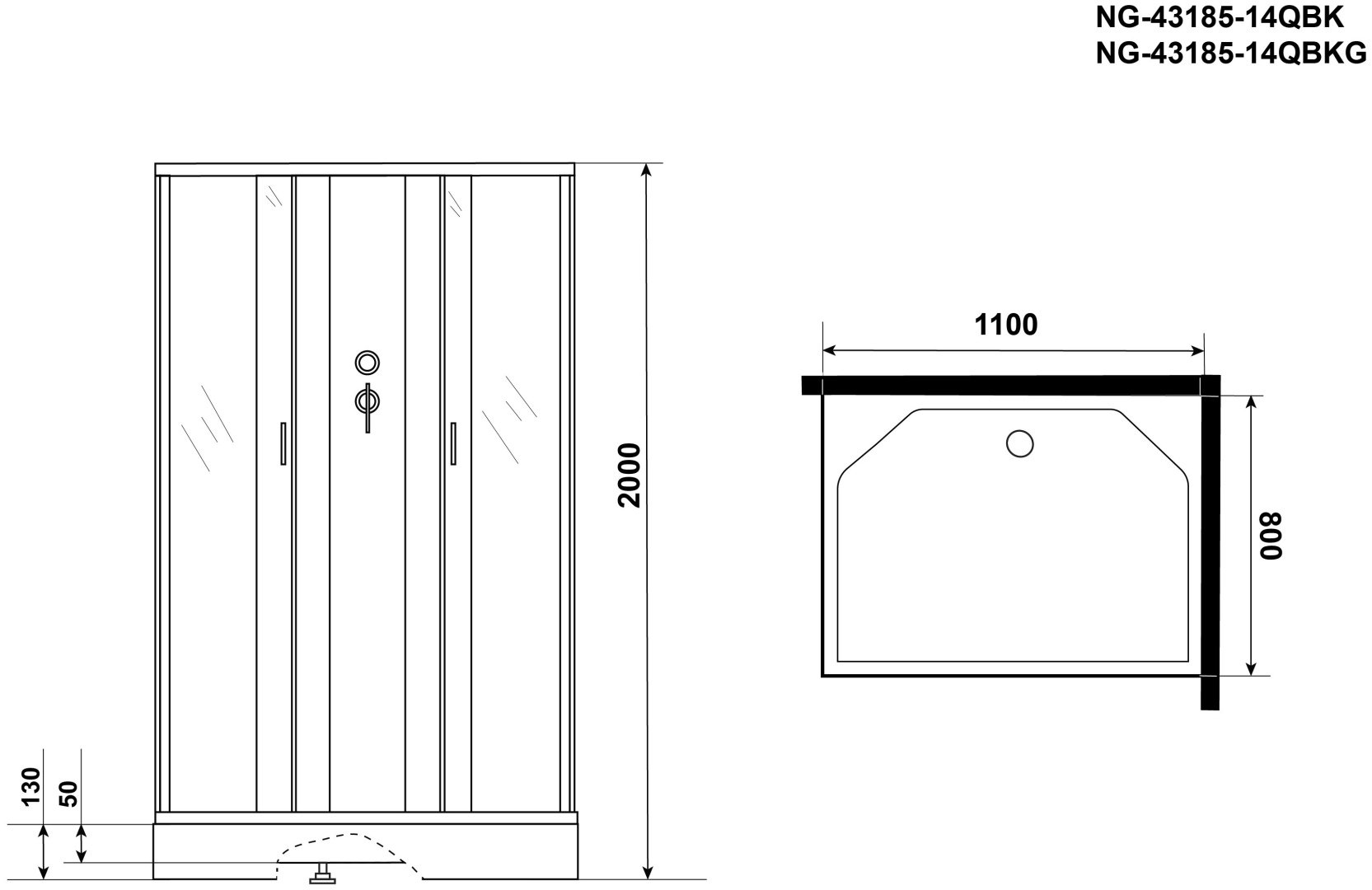 Душевая кабина Niagara NG-43185-14QBKG (200 см х 110 см), низкий поддон купить,0