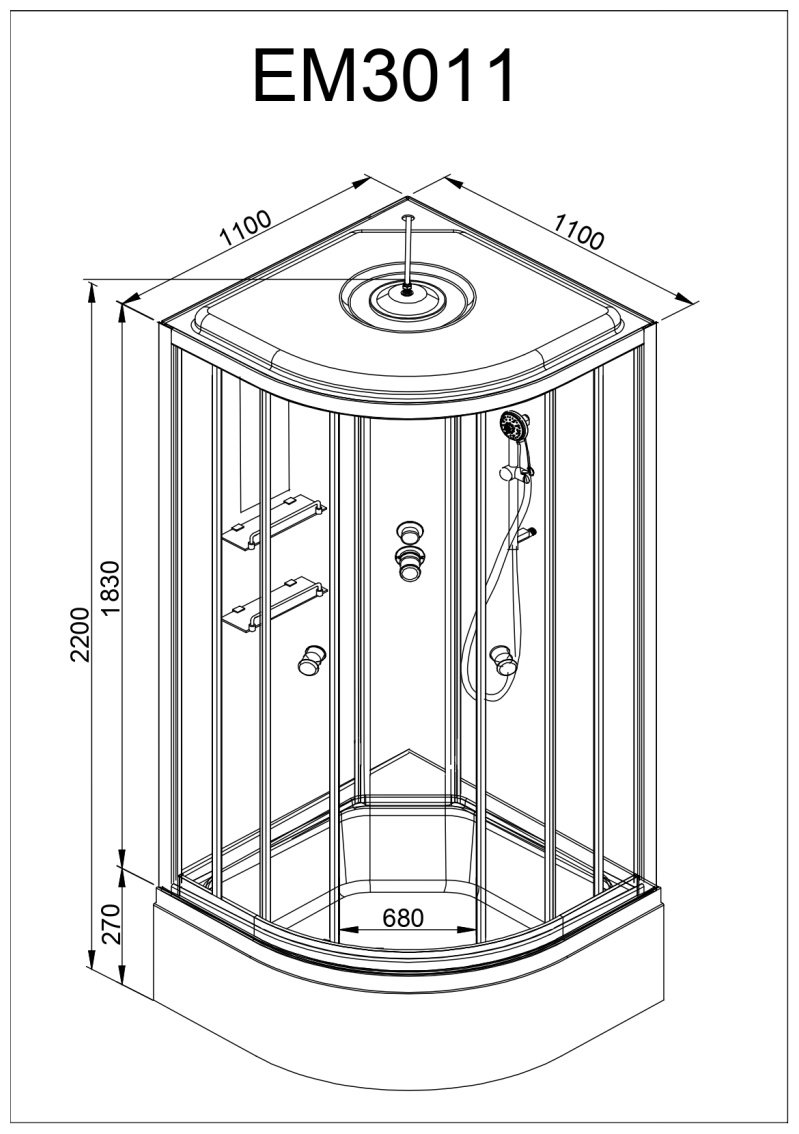 Душевая кабина KABINKA.KZ EM3011 LED (220х110 см), средний поддон