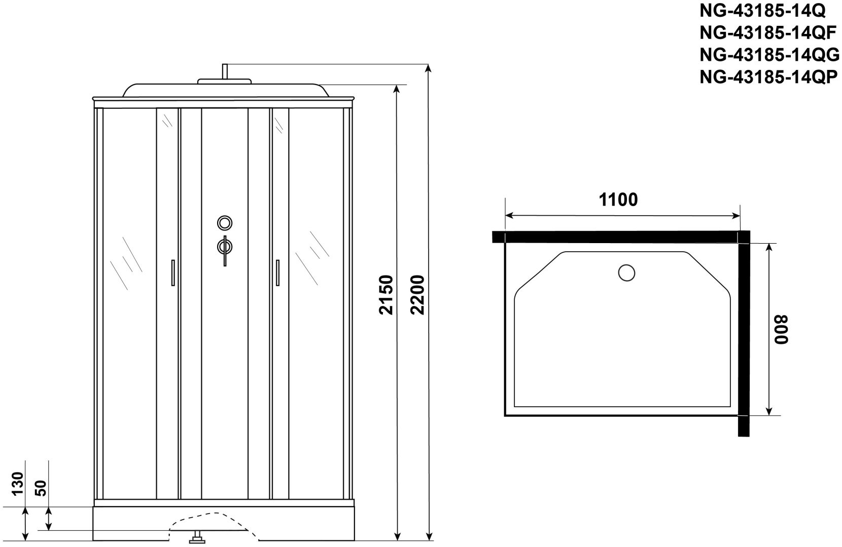 Душевая кабина Niagara NG-43185-14QP (215 см х 110 см), низкий поддон купить,NaN