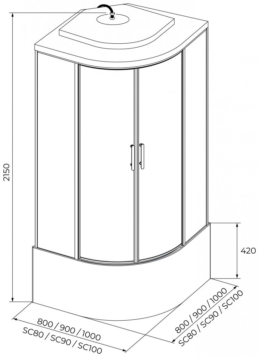 Душевая кабина KABINKA.KZ SC100CM (215х100 см), высокий поддон купить,NaN