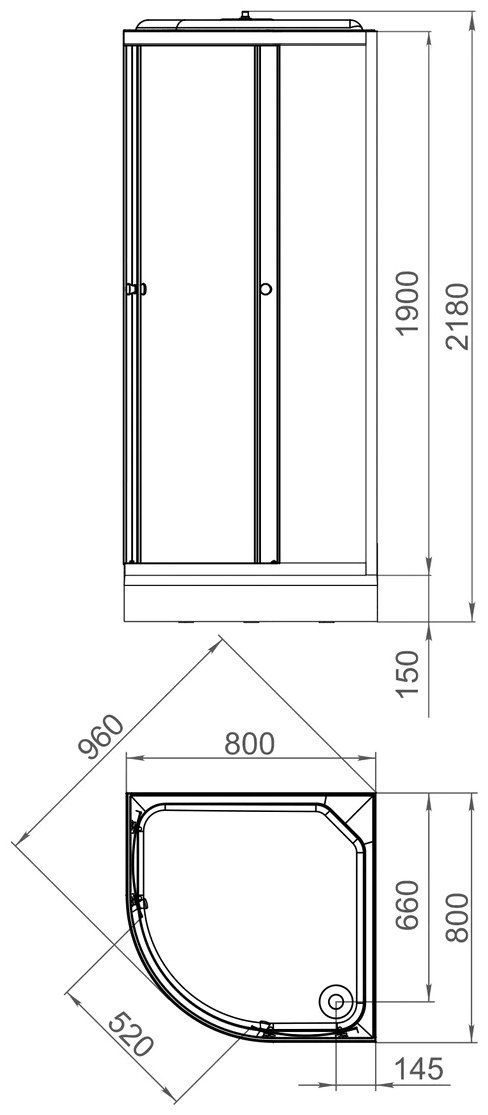Душевая кабина KABINKA.KZ DS01DS88LGrCl00.Gt-Black (218х80 см), низкий поддон