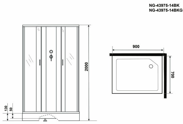 Душевая кабина Niagara NG-43975-14QBKG (200 см х 90 см), низкий поддон купить,NaN