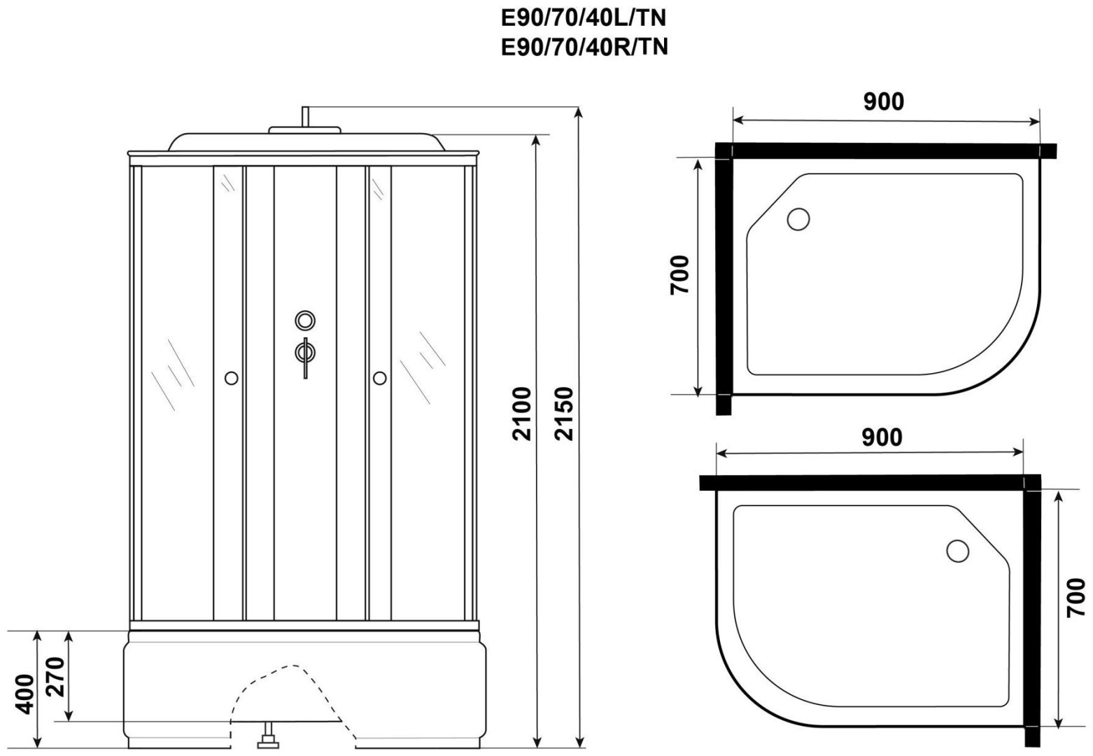 Душевая кабина Niagara E90/70/40L/TN (215 см х 70 см), средний поддон купить,0