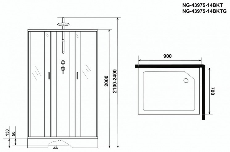 Душевая кабина Niagara NG-43975-14QBKT (210 см х 90 см), низкий поддон