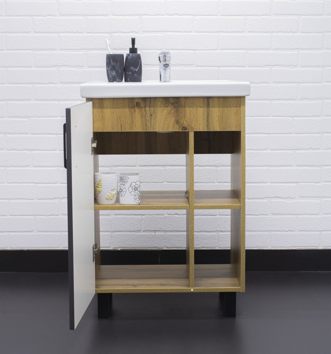Тумба с раковиной Kabinka.kz Байтерек 57x82x40см коричнево-графитовый купить,NaN