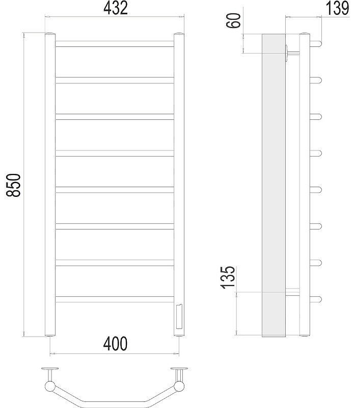Полотенцесушитель TERMINUS электрический 4670078531209, лесенка 40x85 см купить,NaN