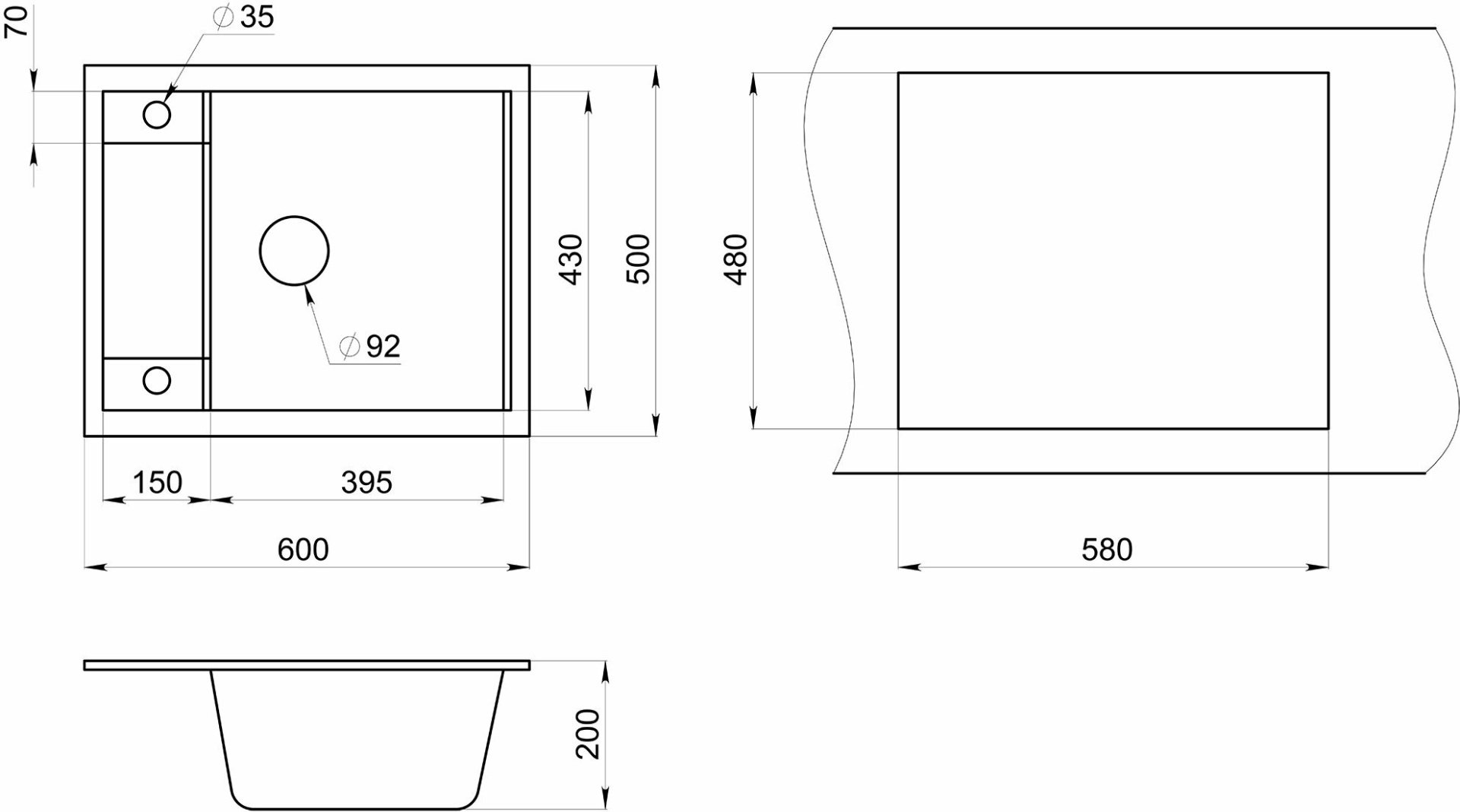 Кухонная мойка GRANULA 6002 врезная 60х50х20 см, кварцевый песок, тон шварц купить,245600