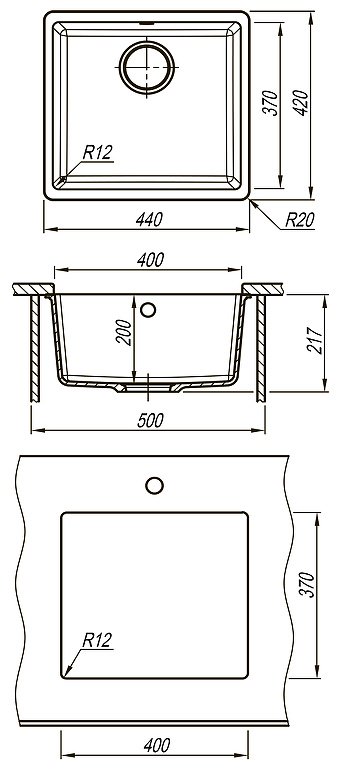 Кухонная мойка Lemark Sinara 440-U врезная 44х42х22 см, искусственный гранит, тон бежевый купить,101724