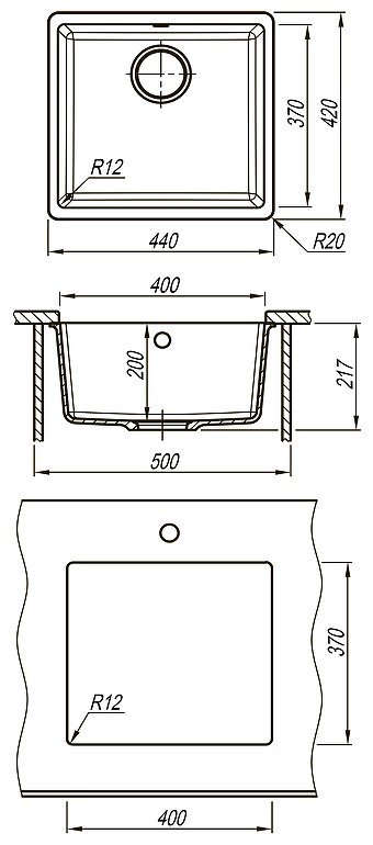 Кухонная мойка Lemark Sinara 440-U врезная 44х42х22 см, искусственный гранит, тон бежевый купить,101724