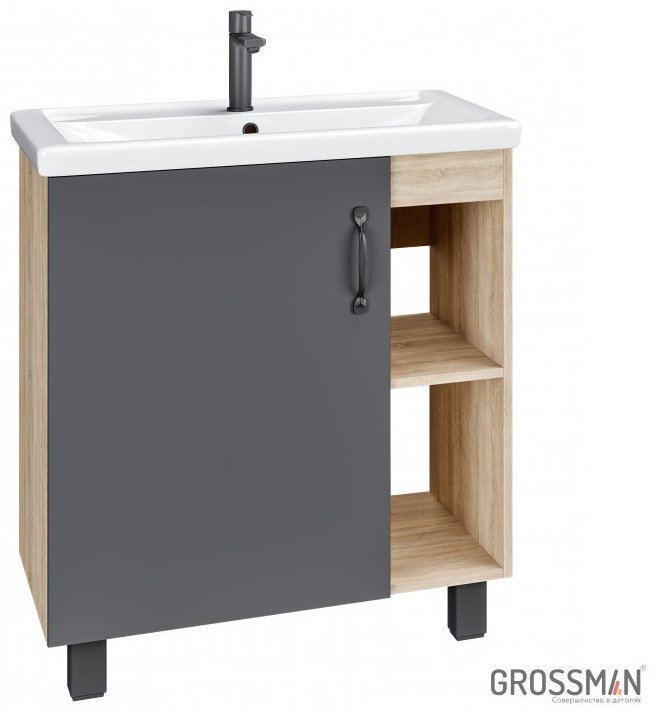 Тумба с раковиной Grossman Флай 70, 66x68x43 см, коричневый, серый