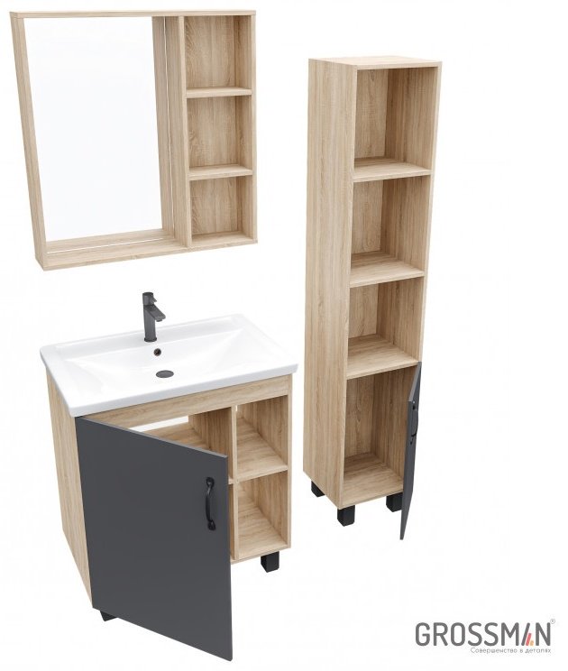 Тумба с раковиной Grossman Флай 70, 66x68x43 см, коричневый, серый