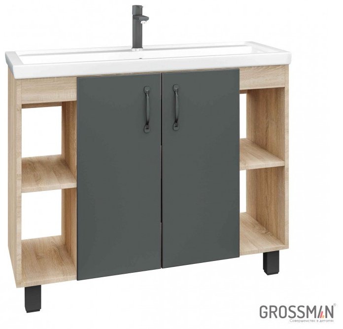 Тумба с раковиной Grossman ФЛАЙ 100 273549, 98x70x43 см, светло-коричневый, темно-серый