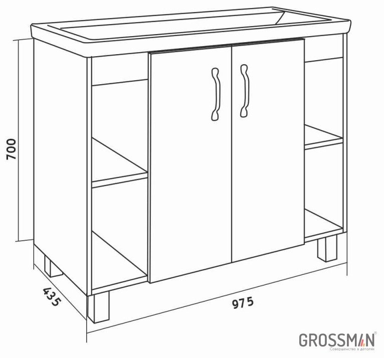 Тумба с раковиной Grossman ФЛАЙ 100 273549, 98x70x43 см, светло-коричневый, темно-серый