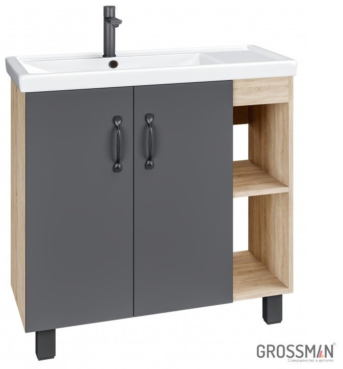Тумба с раковиной Grossman ФЛАЙ 80, 76x68x40 см, коричневый, темно-серый