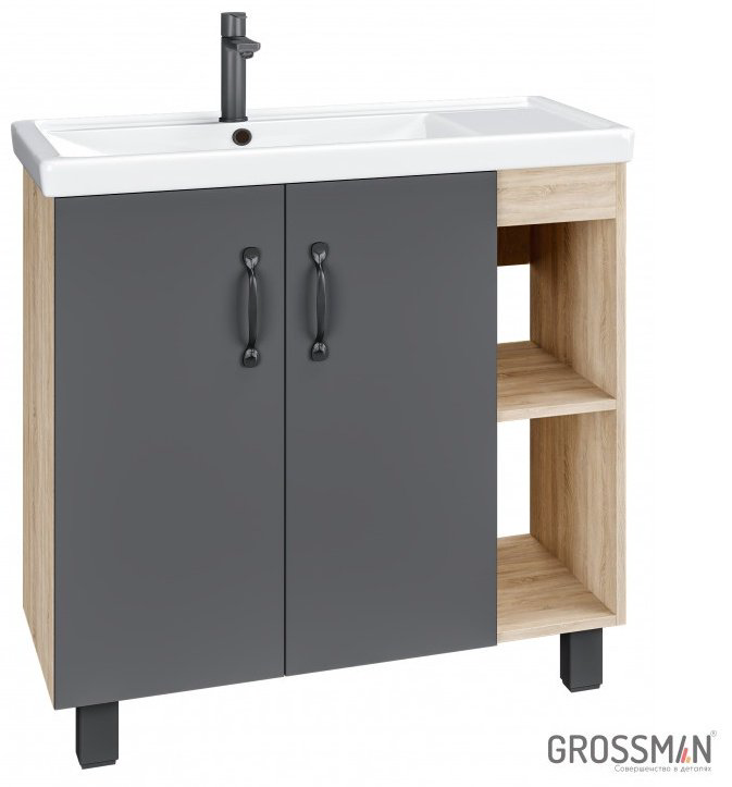 Тумба с раковиной Grossman Флай 80 76x68x40см коричнево-серый купить,NaN