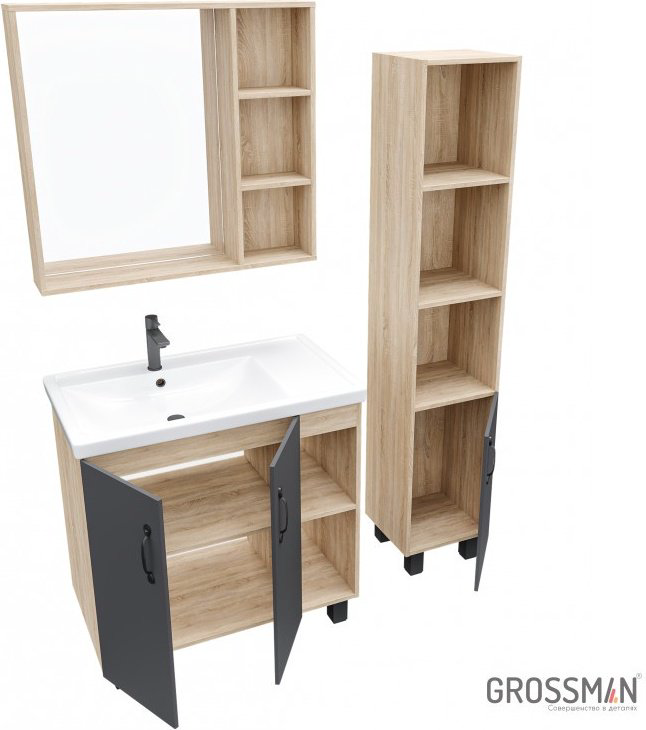 Тумба с раковиной Grossman Флай 80 76x68x40см коричнево-серый купить,NaN