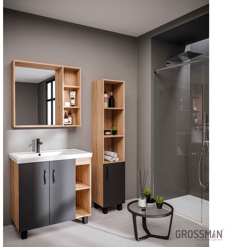 Тумба с раковиной Grossman ФЛАЙ 80, 76x68x40 см, коричневый, темно-серый