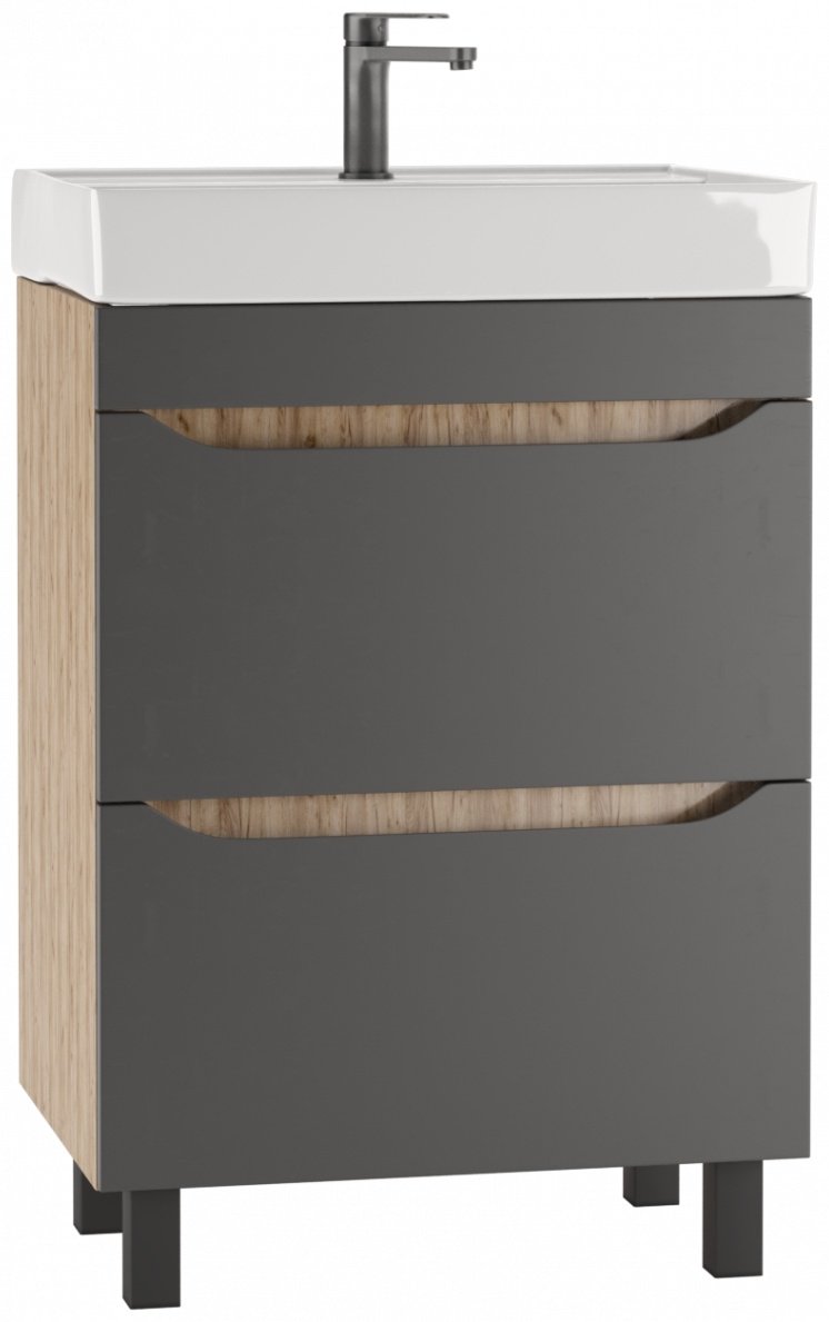 Тумба с раковиной KABINKA.KZ Енисей 60 Bruno, 57.5x79x43.5 см, коричневый, графит