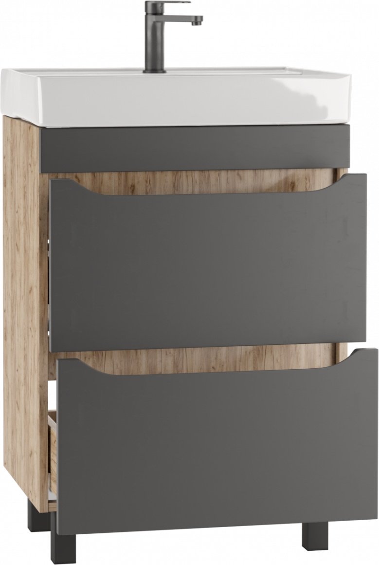 Тумба с раковиной KABINKA.KZ Енисей 60 Bruno, 57.5x79x43.5 см, коричневый, графит