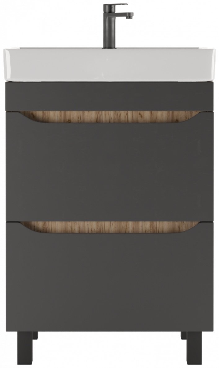 Тумба с раковиной KABINKA.KZ Енисей 60 Bruno, 57.5x79x43.5 см, коричневый, графит