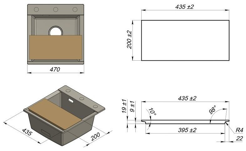 Кухонная мойка GRANULA ESTETICA ES-4701 врезная 47х50х20 см, кварцевый песок купить,NaN
