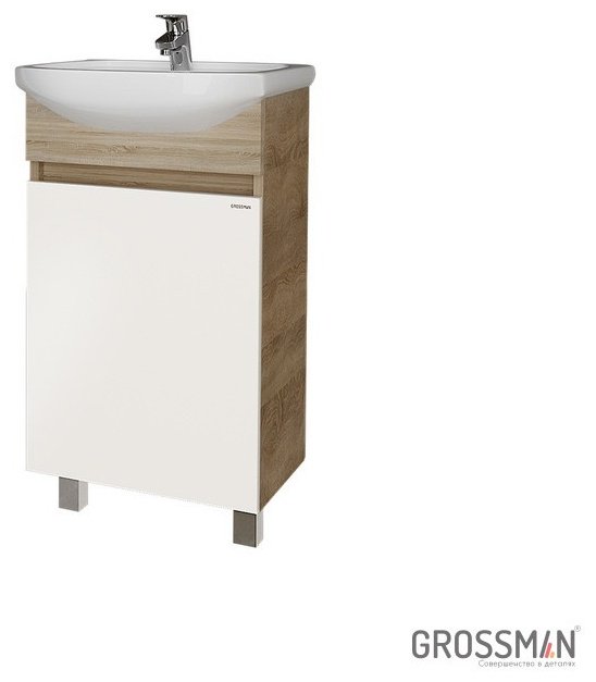 Тумба с раковиной Grossman ПОЛО 45, 42.4x79.9x25.2 см, белый, коричневый