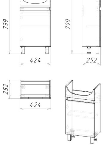 Тумба с раковиной Grossman ПОЛО 45, 42.4x79.9x25.2 см, белый, коричневый