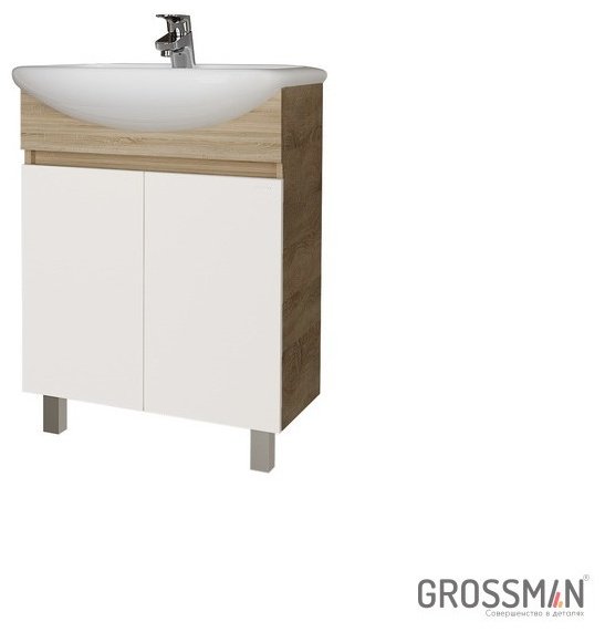Тумба с раковиной Grossman ПОЛО 60, 59 смx70 смx30 см см, коричневый, белый